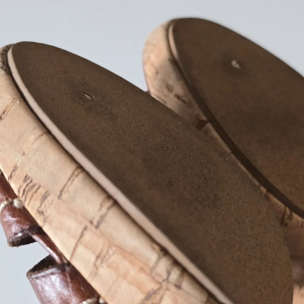 Vintage Franco Sarto Brown Leather Strappy Women's Sandals - Picture 12 of 13